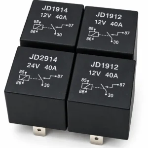 black 12V 40A automotive relay in 4 pin and 5 pin configurations