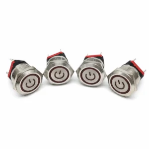 Metal push button switch with illuminated power symbol