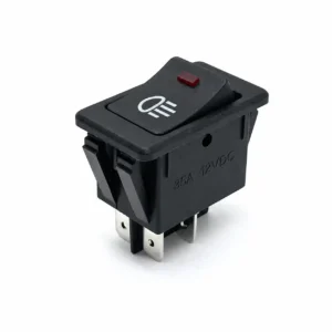 LED rocker switch with illuminated indicator for automotive panel installation