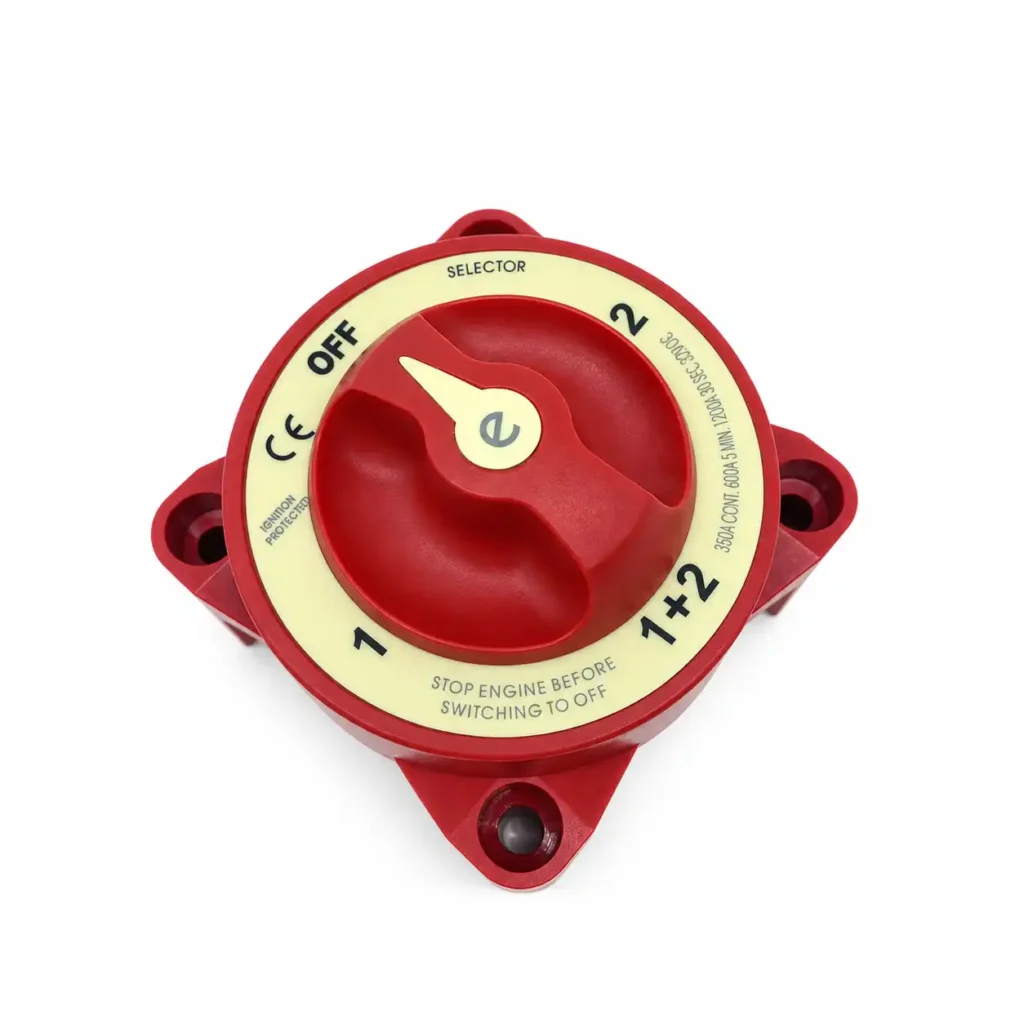 Dual battery selector switch with rotary handle and ignition protected design