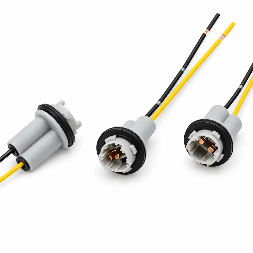 Vehicle bulb holder socket with electrical wires
