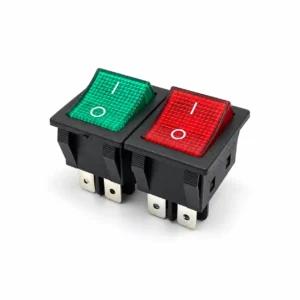 Dual rocker switch with illuminated green and red actuators