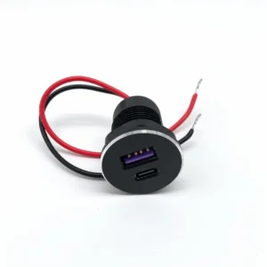 Dual USB charger socket with USB-A and USB-C ports for vehicle installation