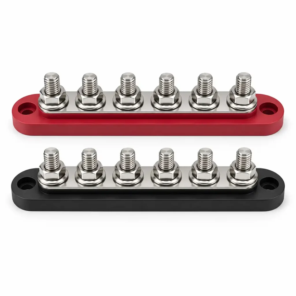 6 Pole Battery Bus Bar terminal detail showing multiple stud connections