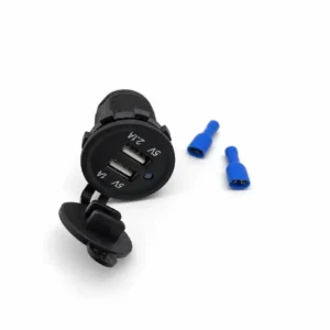 Dual USB charger socket with protective cover for automotive installation