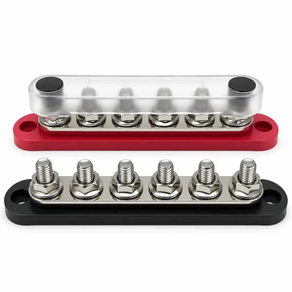 6 Pole Battery Bus Bar terminal detail showing multiple stud connections