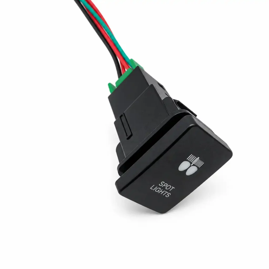 Close-up detail of rocker switch wire harness connection