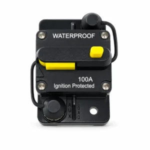DC circuit breaker with manual reset button for automotive and marine electrical protection