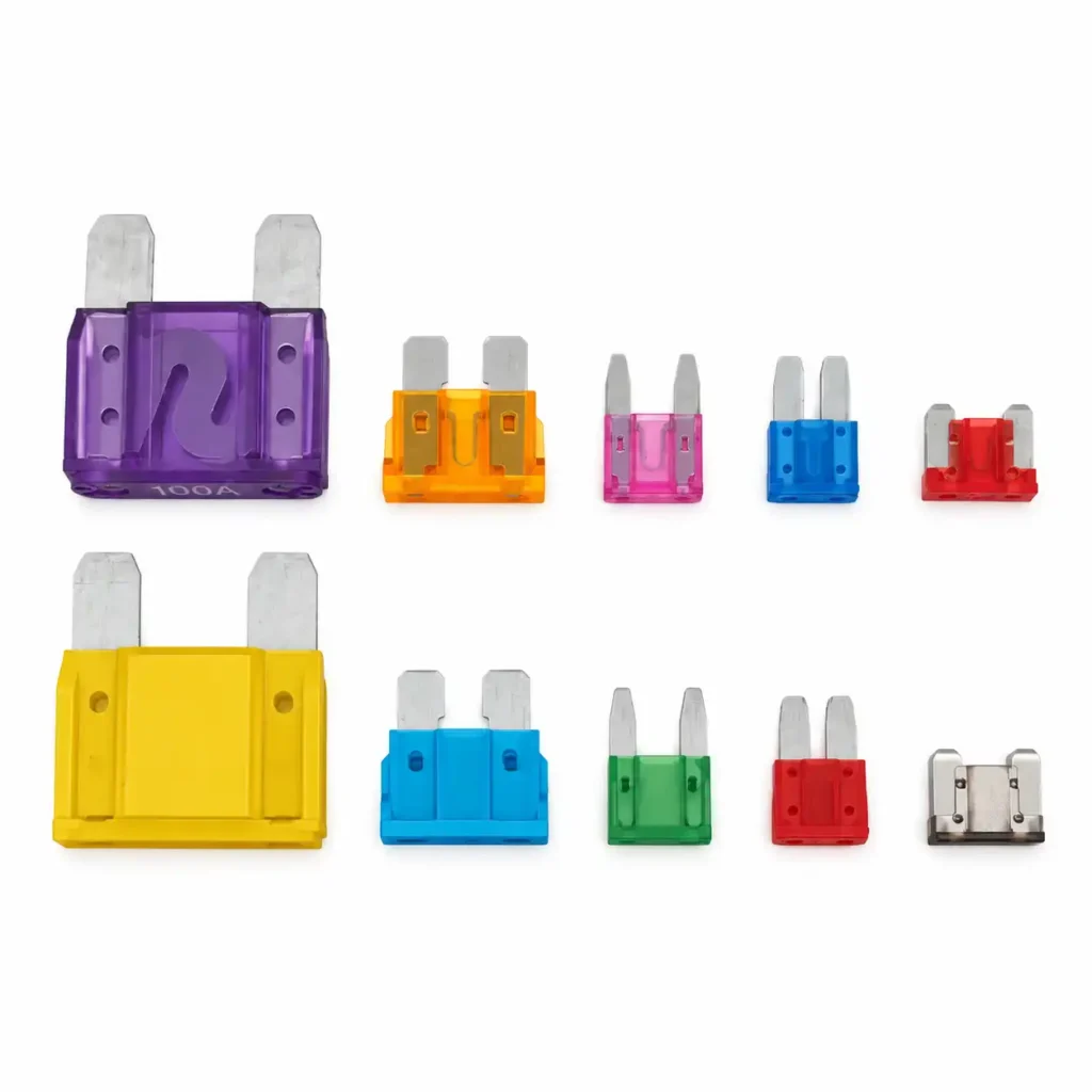automotive blade fuse types and materials comparison including different fuse sizes