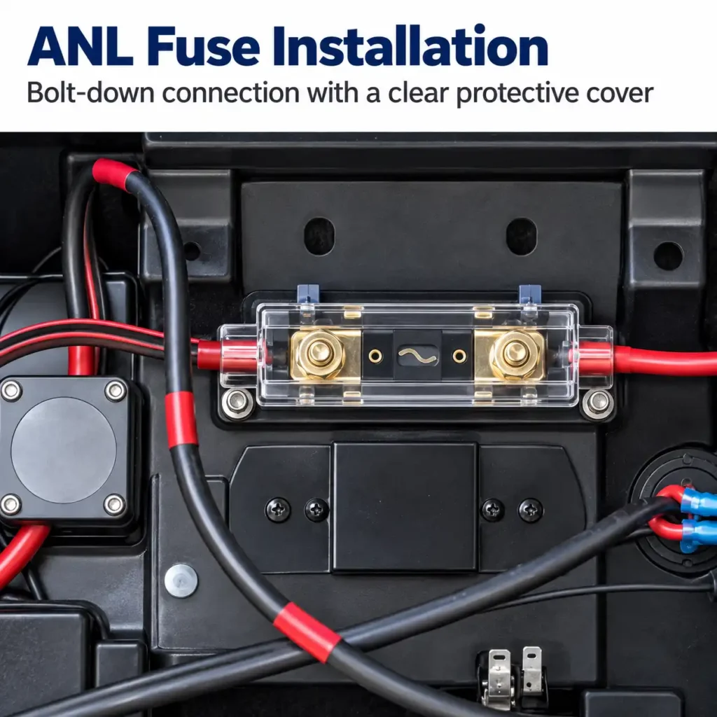 ANL fuse installation in automotive battery protection system