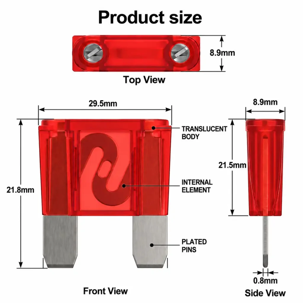 maxi blade fuse dimensions drawing for automotive applications