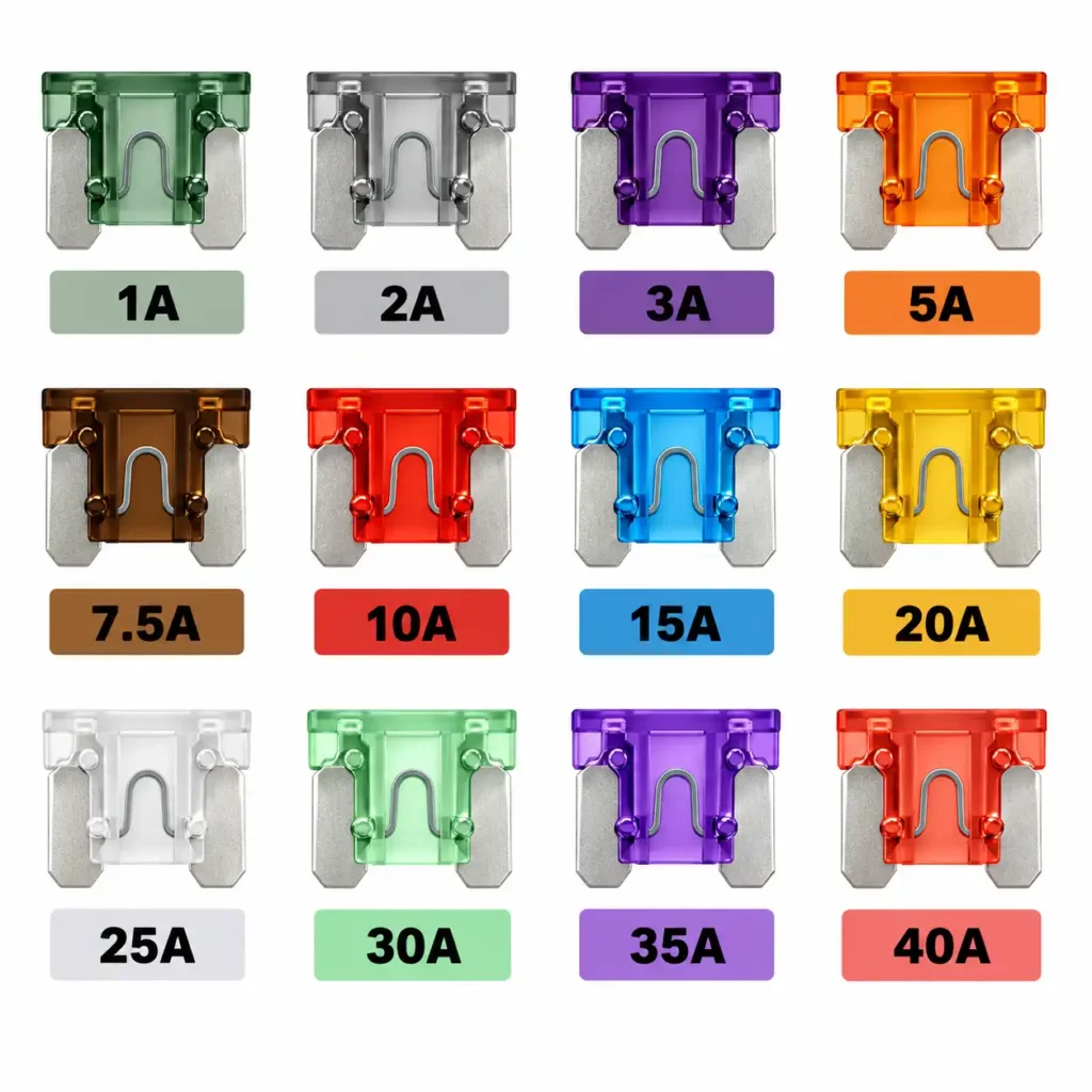 micro blade fuse color coding and current rating chart