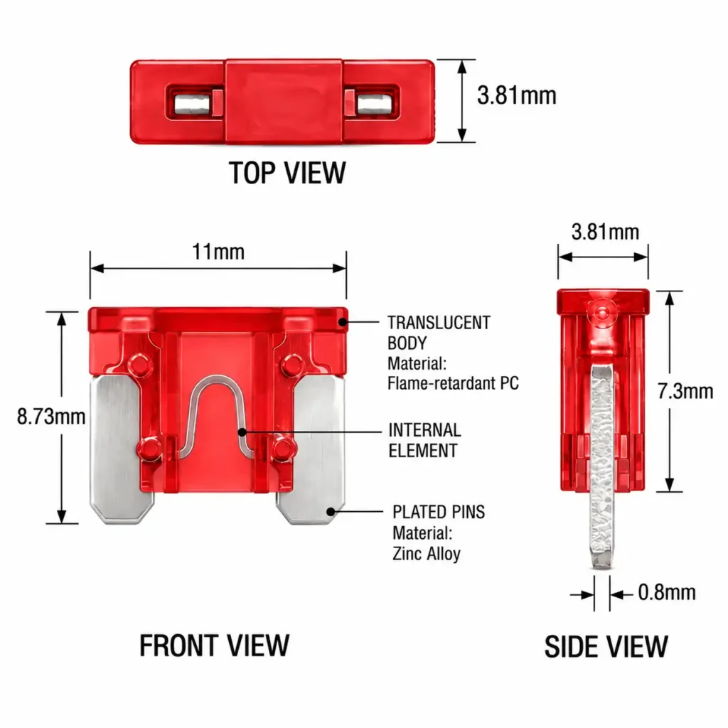 micro blade fuse dimensions drawing for automotive fuse applications