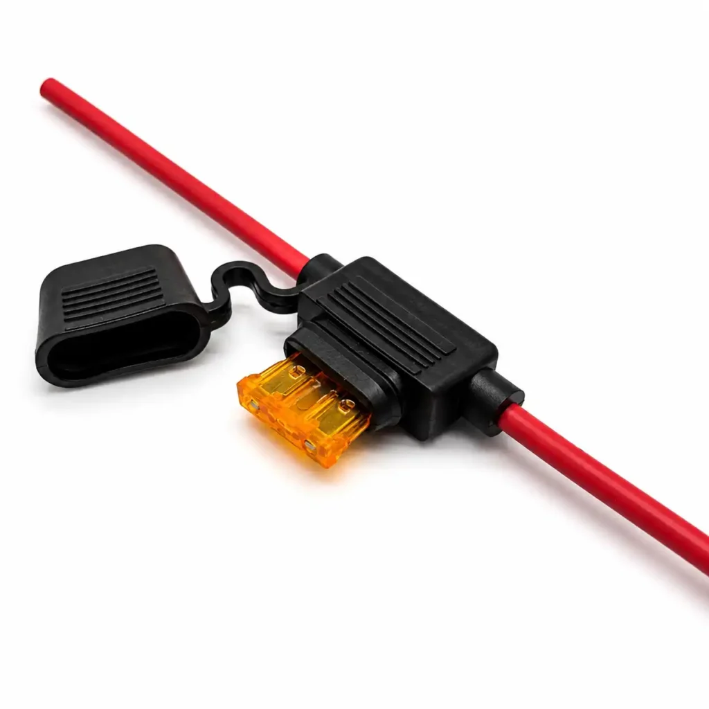 ALT: Waterproof standard blade fuse holder with protective cover open