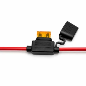 Waterproof standard blade fuse holder with red wire and protective cover