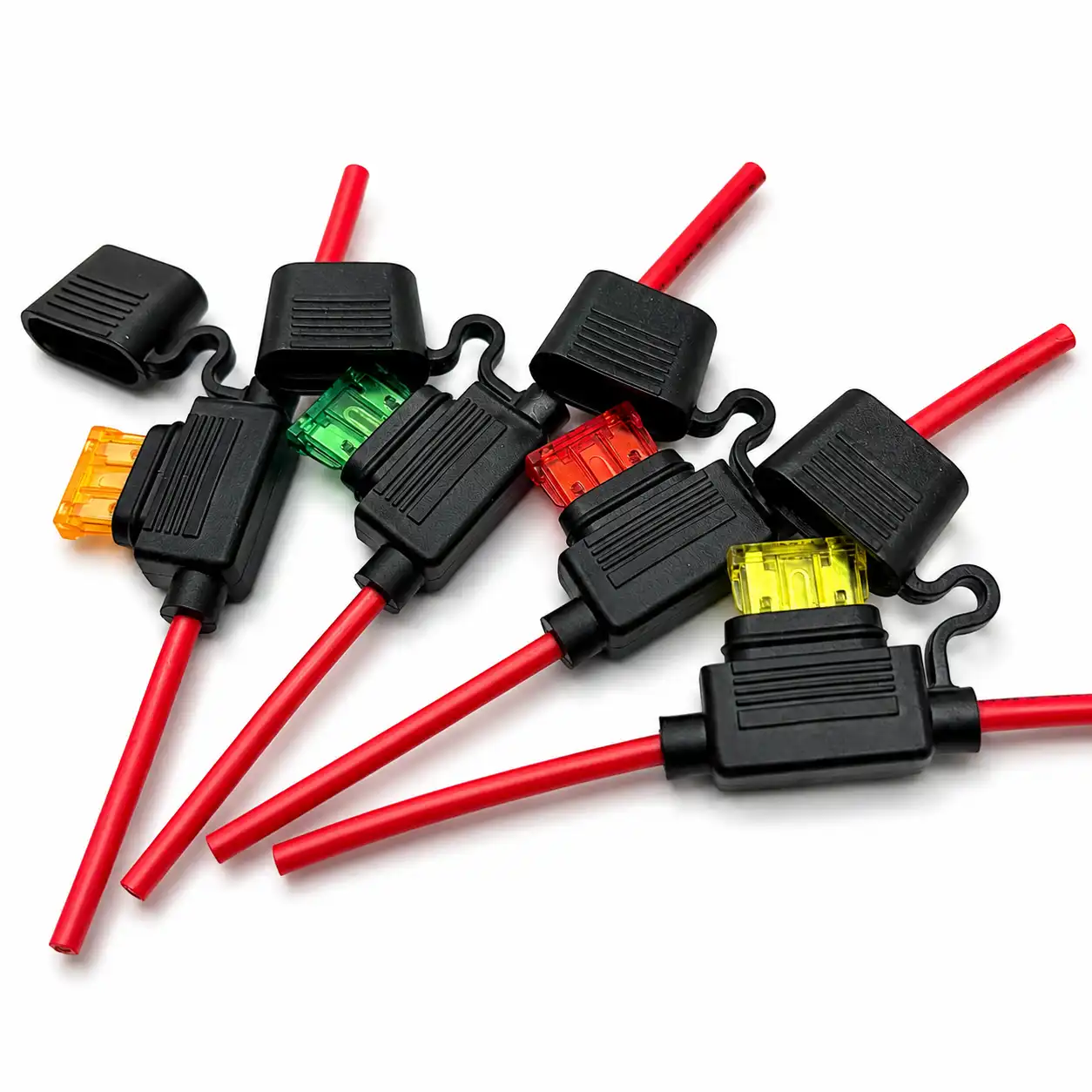 ALT: Waterproof inline standard blade fuse holders with red wire leads