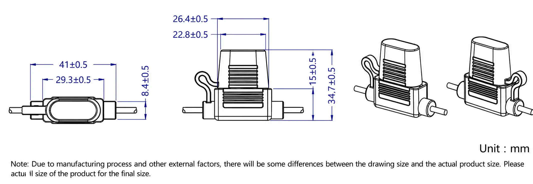 ALT: Waterproof standard blade fuse holder dimensions and measurements